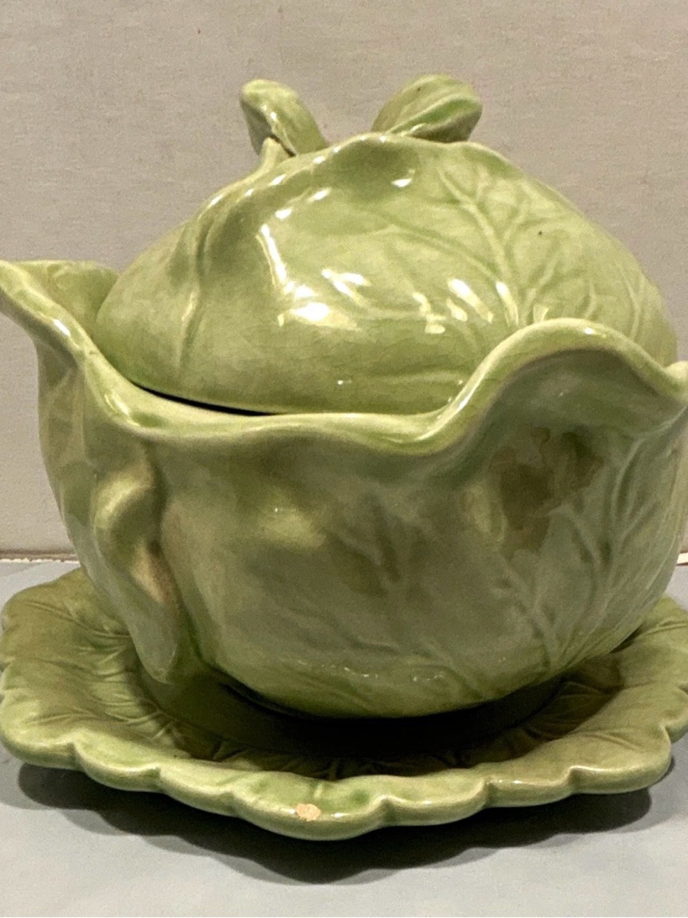 Green Ceramic Cabbage Tureen with Saucer - Home Art